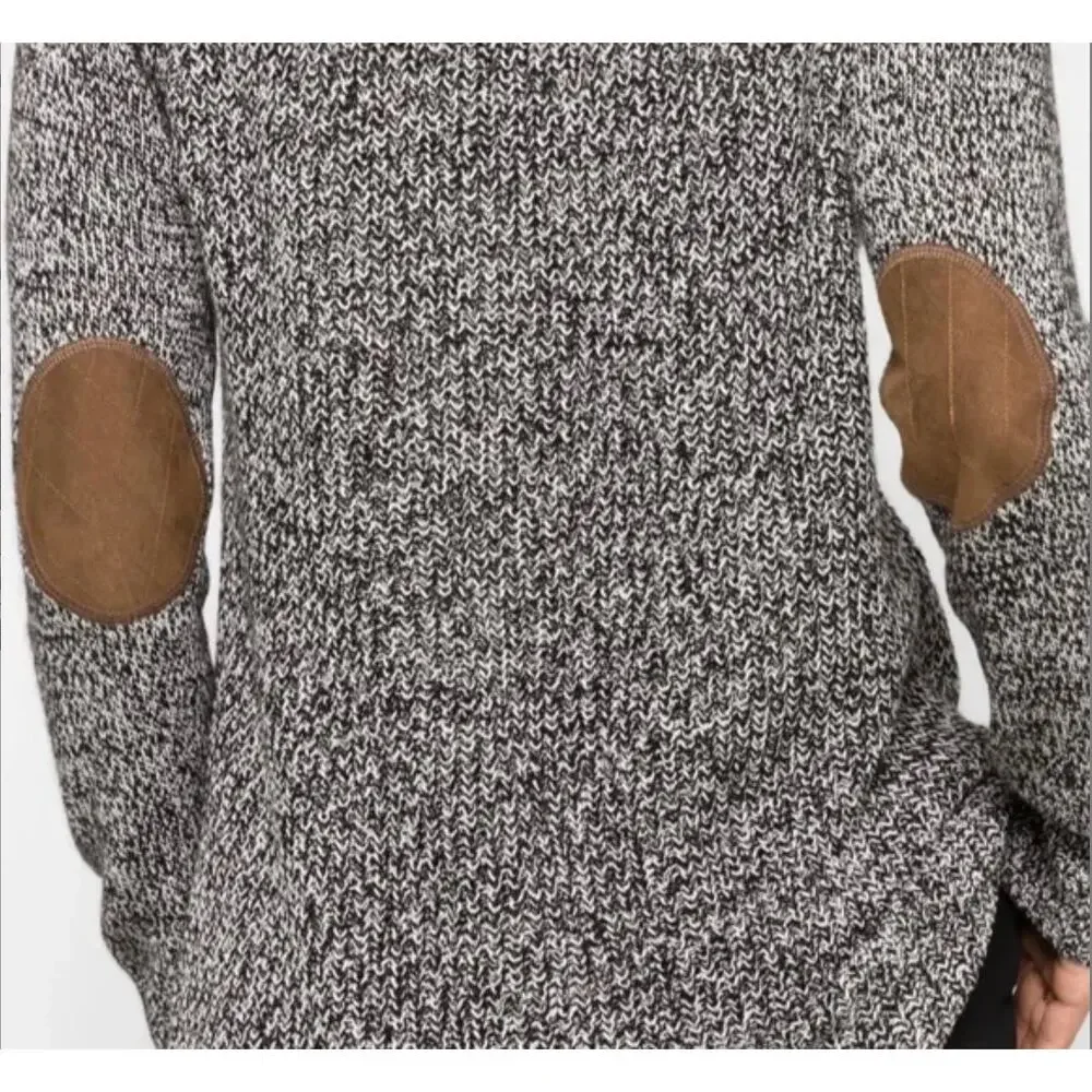 RD Style Rowca Grey Heathered Knit Sweater Brown Suede Elbow Patches Women's XXL - Picture 6 of 8